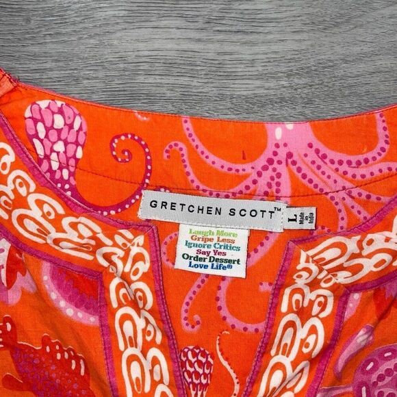 Gretchen Scott Tunic Dress Women Large Split Neck Ocean Beach Costal Artsy Shirt - Picture 3 of 11